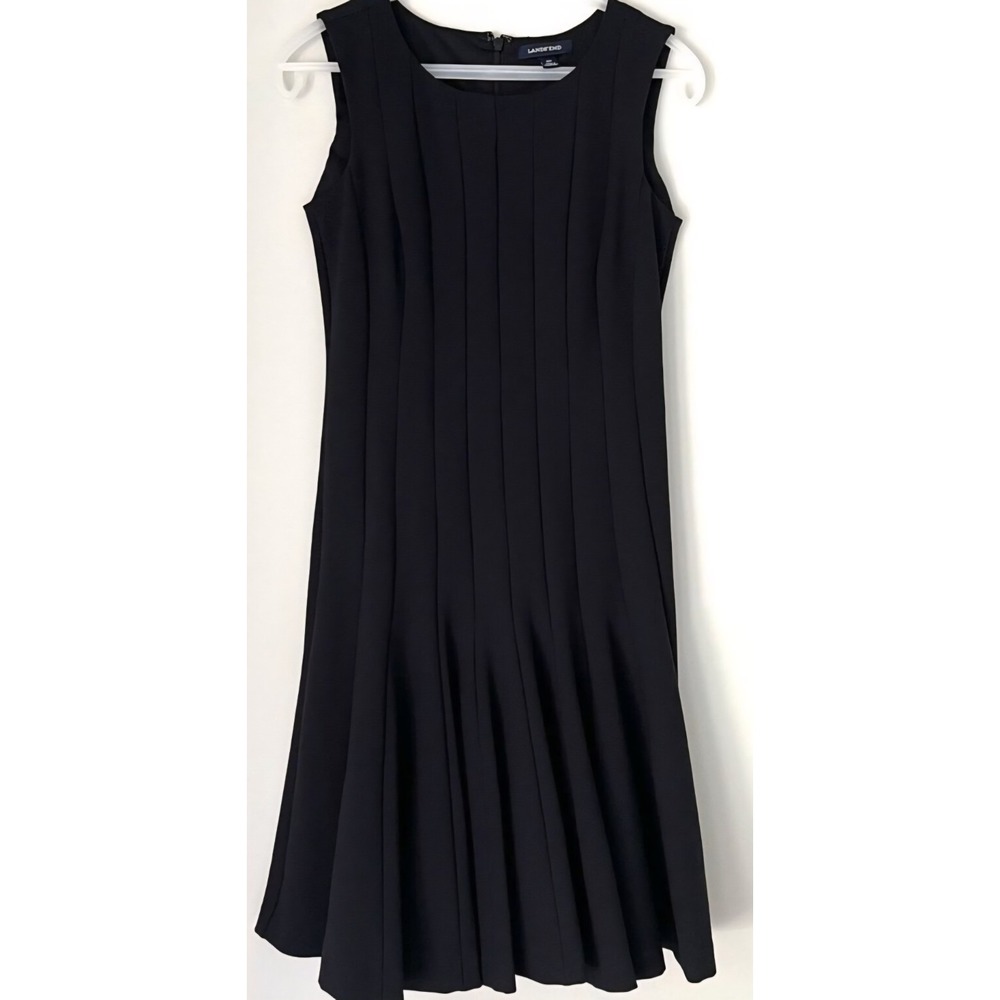 Lands End Dress Womens SZ 14 Magenta Sleeveless Fit & Flare Pleated Scoop Neck